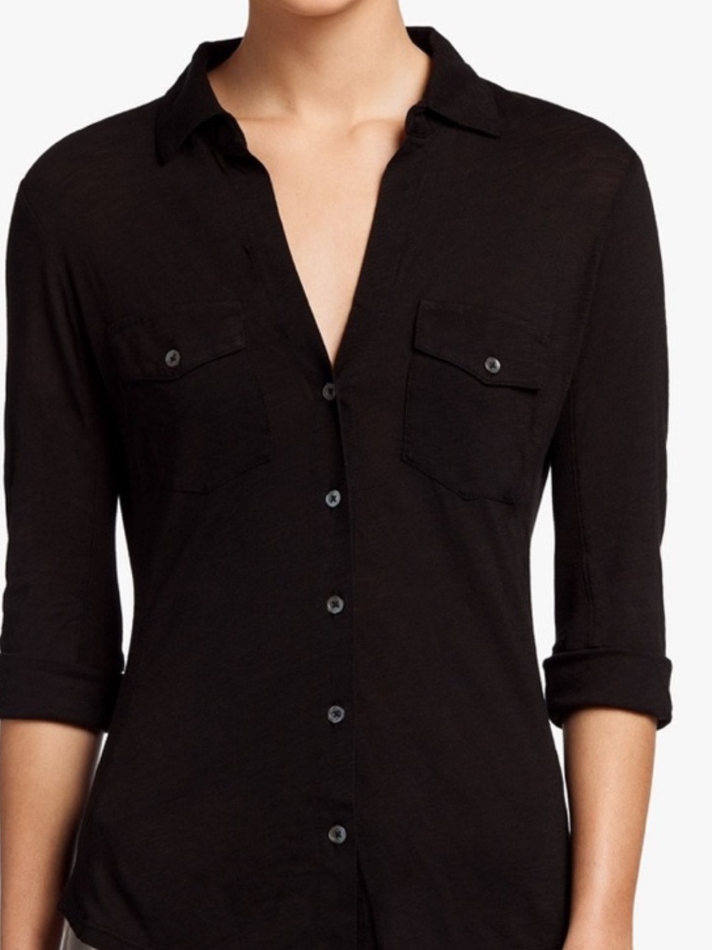 James Perse Sheer Slub Side Panels Black Button-Up Long Sleeve Shirt size 1/S